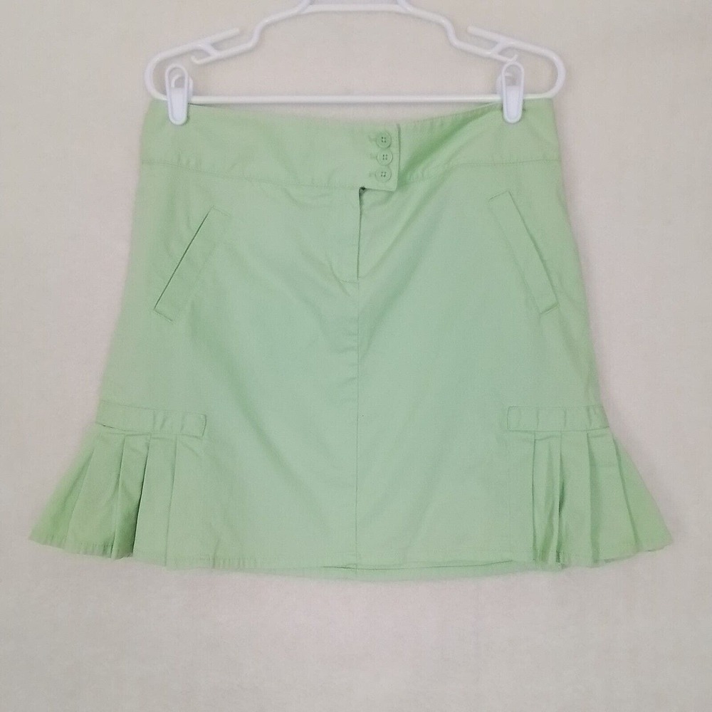 LOFT Cotton Casual Mini Skirt Size 10‎ in Green with Side Pleats